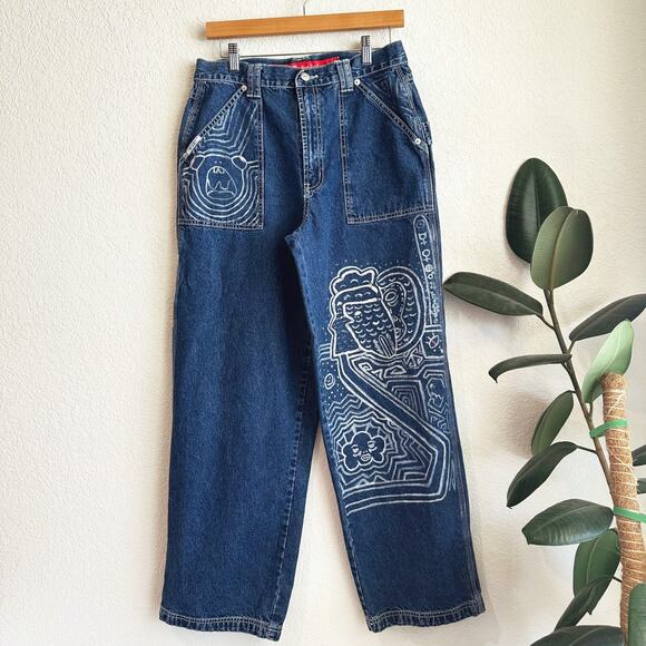VTG Revolt Wide Leg Carpenter Jeans Youth 13/14 30" Waist Baggy Skater Custom - Picture 1 of 13